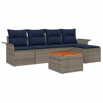 vidaXL Vrtna sedežna garnitura 6 pcs Siva Poly ratan
