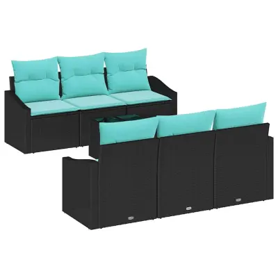 vidaXL Vrtna sedežna garnitura 7 pcs Črna Turkizna 55 x 55 x 37 cm