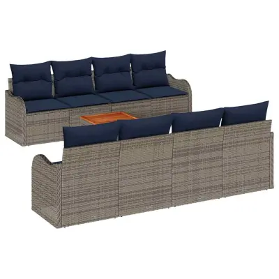 vidaXL Vrtna sedežna garnitura 9 pcs Siva Poly ratan