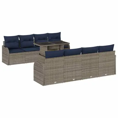 vidaXL Vrtna sedežna garnitura z blazino 7 pcs Siva Poly ratan