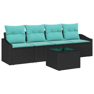 vidaXL Vrtna sedežna garnitura 5 pcs Črna Turkizna 55 x 55 x 37 cm