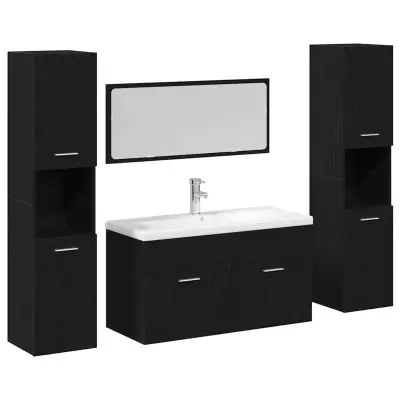 vidaXL Komplet pohištva za kopalnico z vrati 4 pcs Črna Orehovina