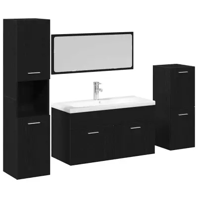 vidaXL Komplet pohištva za kopalnico z vrati 4 pcs Črna Orehovina