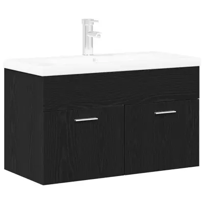 vidaXL Omarica za umivalnik z vrati Črni hrast 80 x 38.5 x 46 cm