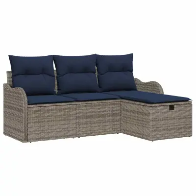 vidaXL Vrtna sedežna garnitura z blazino 4 pcs Siva in mornarsko modra