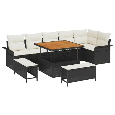 vidaXL Vrtna sedežna garnitura 9 pcs Črna poli ratan