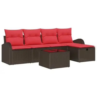 vidaXL Vrtna sedežna garnitura 6 pcs Rjava in rdeča 234 x 117 x 85 cm