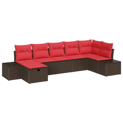 vidaXL Vrtna sedežna garnitura z blazino 7 pcs Rjava Poly ratan