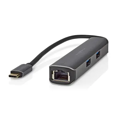 Nedis, Razdelilnik USB-C 5-v-1 z RJ45 žensko / 3USB-A / HDMI 4K 5Gbps izhod 0,2 m, Črna