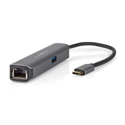 Nedis, Razdelilnik USB-C 4-v-1 z RJ45 žensko / USB-A / USB-C žensko / HDMI 4K 5Gb/s 0,2 m, Črna