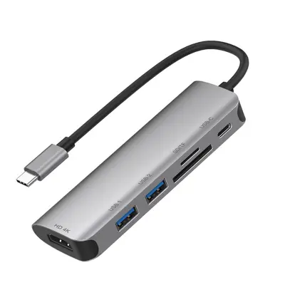 Eko, Razdelilnik 6v1 HDMI4K SD Micro-SD USB 3.0 USB-C na USB tipa C, Siva