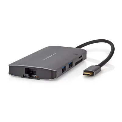 Nedis, Razdelilnik USB 7-v-1 do RJ45 / 3USB-A / Micro SD / HDMI 4K 5Gb/s 0,2 m, Črna
