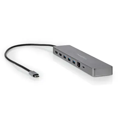 Nedis, Vozlišče 10 v 1 USB-C z RJ45 / 3USB-A / 3,5-milimetrskim priključkom / 2USB-C / 2HDMI 0,4 m, Antracit siv