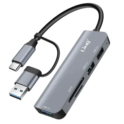 LinQ, USB C in vozlišče USB z USB 3.0 + 2x USB 2.0 Bralnik kartic SD in TF, Črna