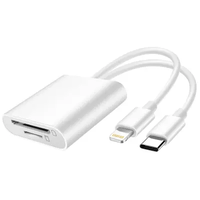 LinQ, Bralnik kartic SD / Micro-SD za USB-C / Lightning 480Mbps, Bela