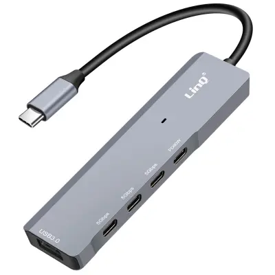 LinQ, Razdelilnik USB-C OTG za 3x USB C 5Gbps + USB 3.0 + USB C Power Delivery 60W, Črna