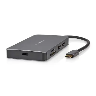 Nedis, Razdelilnik USB-C do RJ45 / 3USB-A / Micro SD / USB-C PD 3.0 / 2HDMI 4K 5Gb/s 0,2 m, Črna