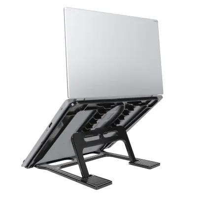 Zložljivo nastavljivo namizno stojalo za prenosnik in tablični računalnik z nedrsečo podlago, Črna