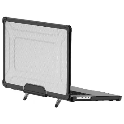 Ohišje za MacBook Pro 16" Trdo protishodno ohišje s zložljivim stojalom, Črna