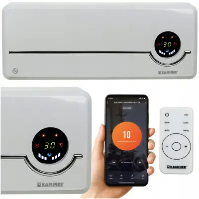 2000W keramična stenska WIFI električna grelna zračna zavesa LCD APP + daljinec bela