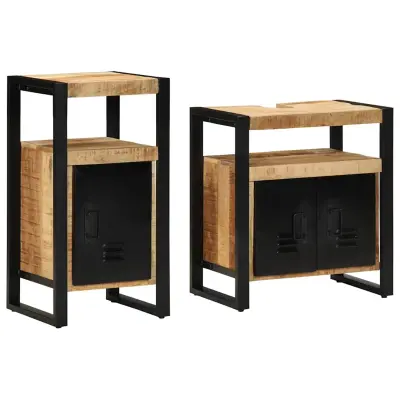 vidaXL Komplet pohištva za kopalnico 2 pcs Rjava Trd, grob mango les