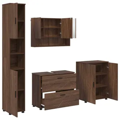vidaXL Komplet pohištva za kopalnico s predalom 4 pcs Rjavi hrast