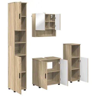 vidaXL Komplet pohištva za kopalnico z vrati 4 pcs sonoma hrast