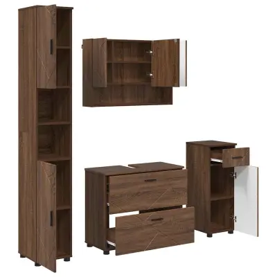 vidaXL Komplet pohištva za kopalnico s predalom 4 pcs Rjavi hrast