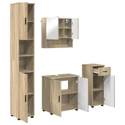 vidaXL Komplet pohištva za kopalnico s predalom 4 pcs sonoma hrast