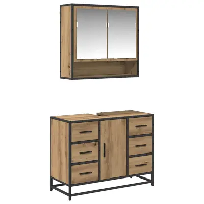 vidaXL Komplet pohištva za kopalnico s predalom 2 pcs artisan hrast
