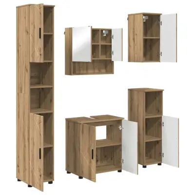 vidaXL Komplet pohištva za kopalnico z vrati 5 pcs artisan hrast