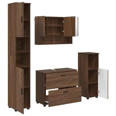 vidaXL Komplet pohištva za kopalnico s predalom 4 pcs Rjavi hrast
