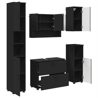vidaXL Komplet pohištva za kopalnico 5 pcs Črna 30 x 35 x 192 cm