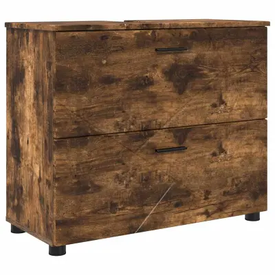 vidaXL Kopalniška omarica s predalom Dimljeni hrast 76.5 x 35 x 64 cm