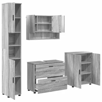 vidaXL Komplet pohištva za kopalnico s predalom 4 pcs Siva sonoma