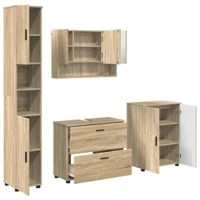 vidaXL Komplet pohištva za kopalnico s predalom 4 pcs sonoma hrast