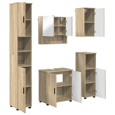 vidaXL Komplet pohištva za kopalnico z vrati 5 pcs sonoma hrast