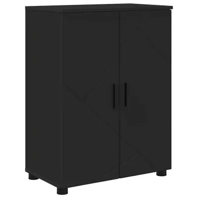 vidaXL Kopalniška omarica z vrati Črna 60 x 35 x 80 cm Konstruiran les