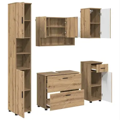 vidaXL Komplet pohištva za kopalnico s predalom 5 pcs artisan hrast