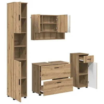 vidaXL Komplet pohištva za kopalnico s predalom 4 pcs artisan hrast
