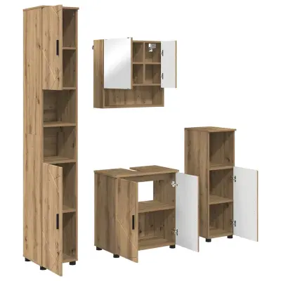 vidaXL Komplet pohištva za kopalnico z vrati 4 pcs artisan hrast