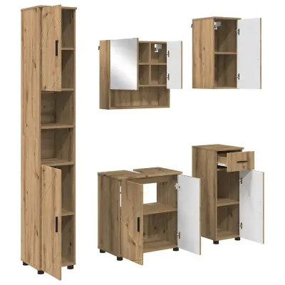 vidaXL Komplet pohištva za kopalnico s predalom 5 pcs artisan hrast