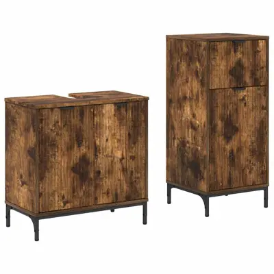 vidaXL Komplet pohištva za kopalnico s predalom 2 pcs Dimljeni hrast