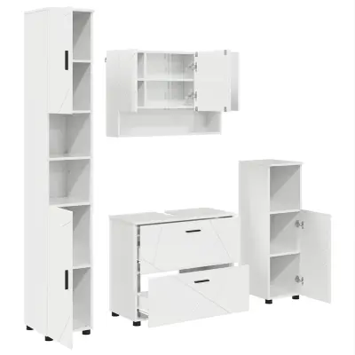 vidaXL Komplet pohištva za kopalnico 4 pcs Bela z visokim sijajem