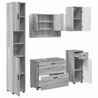 vidaXL Komplet pohištva za kopalnico s predalom 5 pcs Siva sonoma