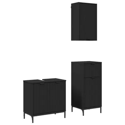 vidaXL Komplet pohištva za kopalnico 3 pcs Črna 39.5 x 36 x 88 cm