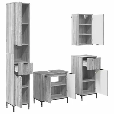 vidaXL Komplet pohištva za kopalnico s predalom z vrati Siva Sonoma