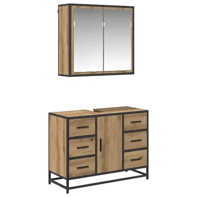 vidaXL Komplet pohištva za kopalnico s predalom 2 pcs artisan hrast