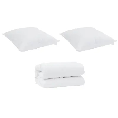 vidaXL Pokrivač z blazinami 3 pcs Bela Mikrofibra in puhasto perje