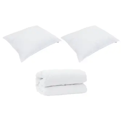 vidaXL Pokrivač z blazinami 3 pcs Bela Mikrofibra in puhasto perje